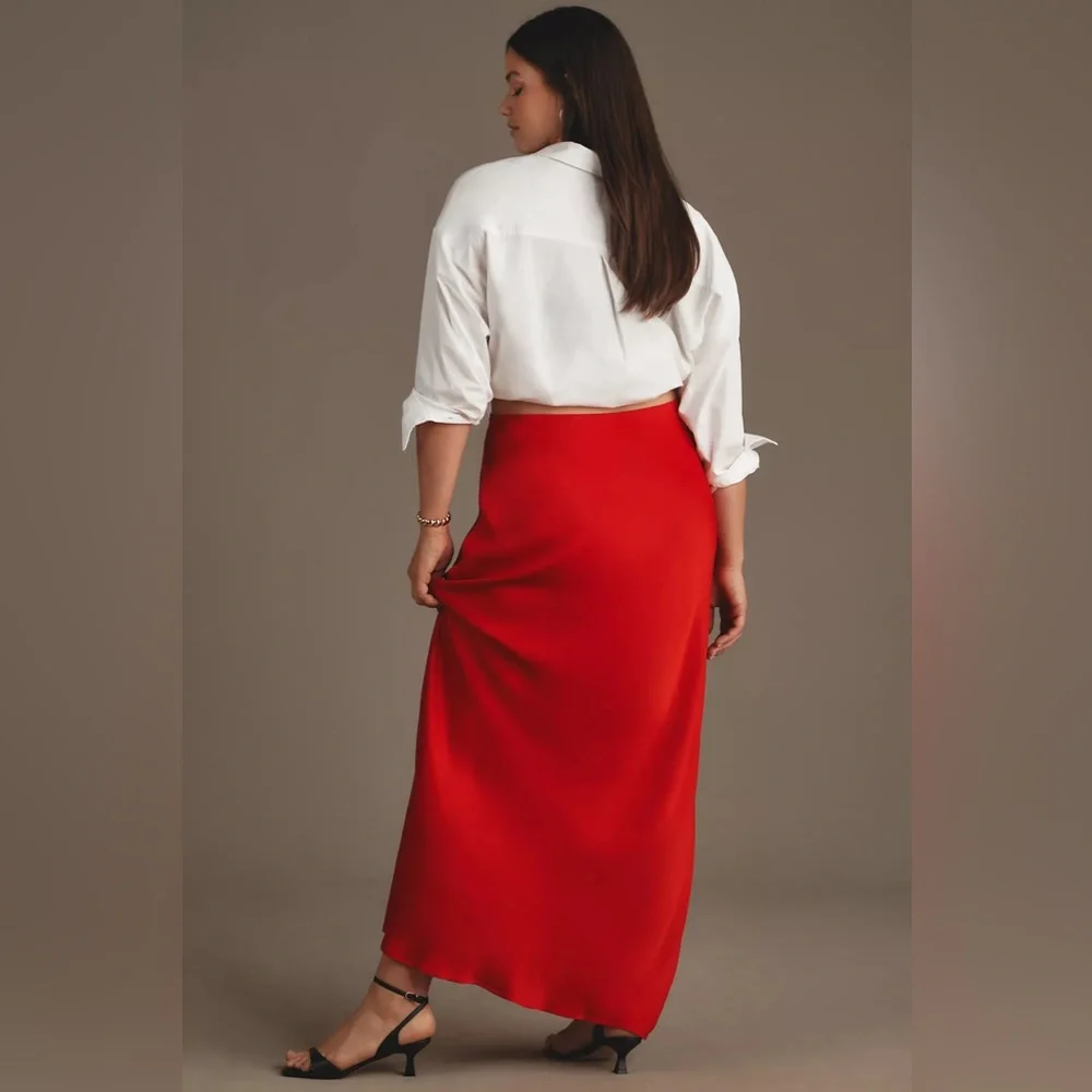 Anthropologie Red Satin Tilda Skirt - Picture 3 of 10
